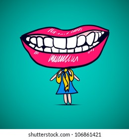 funny girl with big lips. vector illustration