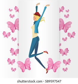 funny girl blonde with pink butterfly