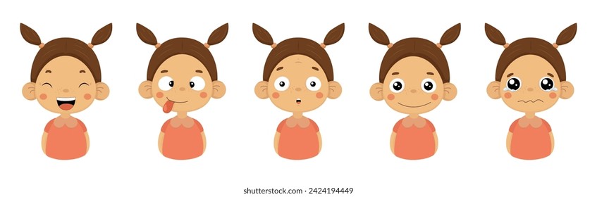Funny Girl Character Show Face Emotion and Expression Vector Set