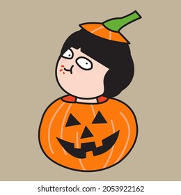 Funny Girl is Coming Out to Surprise From A Halloween Pumpkin Concept Card Character illustration