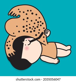 Funny Girl is Drinking Her Dreaming Of Bubble Milk Tea Concept Card Character illustration
