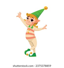 Funny Girl Elf Character with Pointed Ears Smiling Vector Illustration
