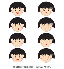 Niña divertida se enfrenta a la ilustración vectorial de la emoción. Caras de Emoji, Emoicón y Expresión