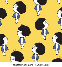 Funny Girl Facial Expression When Hearing And Responding To People Who Gossip Set Pattern On Yelow Pastel Background Concept Card Character illustration