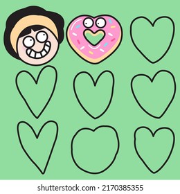 Funny Girl Finally Found Her Matching Heart Shaped Donut Concept Card Character illustration