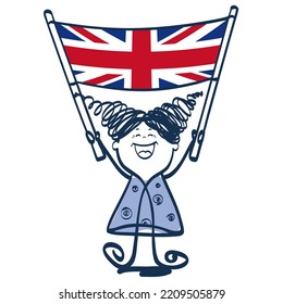 Funny girl with the flag of Great Britain in her hands