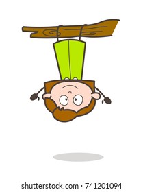 Funny Girl Hanging Upside Down on Branch Vector