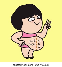 Funny Girl With Her Fat Belly Now Concept Card Character illustration