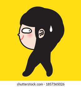 Funny Girl With Her Long Body Hair Concept Card Character illustration
