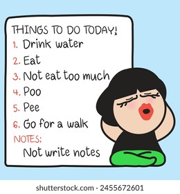 Funny Girl With Her Thinks To Do Today Note Concept Card Character Paper Note illustration