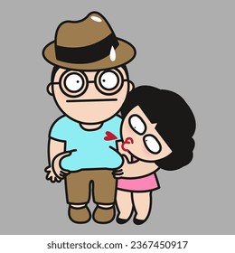 Funny Girl Holding Her Boyfriend Big Belly Concept Card Character illustration