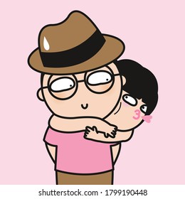 Funny Girl Hugs Her Boyfriend From Back Concept Card Character illustration