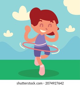 funny girl with hula hoop cartoon