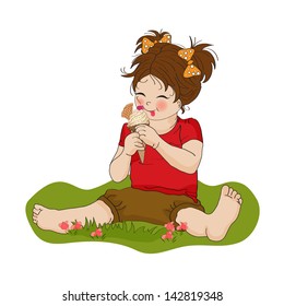 funny girl with icecream, illustration in vector format
