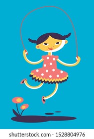 Funny girl is jumping over a rope