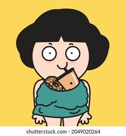 Funny Girl Keeping Treats In Her Dress Concept Card Character illustration