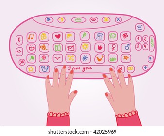 Funny girl' keyboard  pink cartoon vector