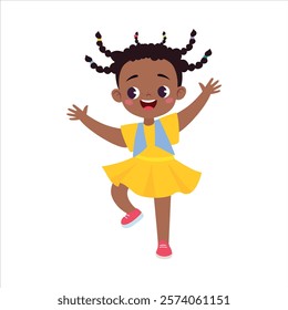 Funny Girl Kid Character Enjoy and Having Fun Vector Illustration