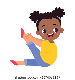 Funny Girl Kid Character Enjoy and Having Fun Vector Illustration