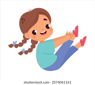 Funny Girl Kid Character Enjoy and Having Fun Vector Illustration