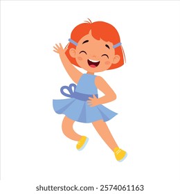 Funny Girl Kid Character Enjoy and Having Fun Vector Illustration