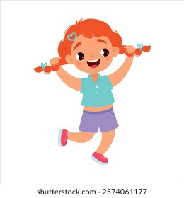 Funny Girl Kid Character Enjoy and Having Fun Vector Illustration