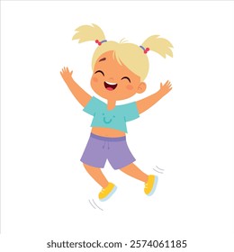 Funny Girl Kid Character Enjoy and Having Fun Vector Illustration