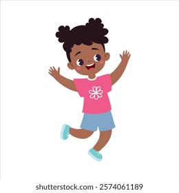 Funny Girl Kid Character Enjoy and Having Fun Vector Illustration