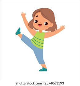 Funny Girl Kid Character Enjoy and Having Fun Vector Illustration