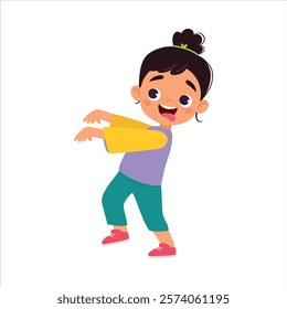 Funny Girl Kid Character Enjoy and Having Fun Vector Illustration