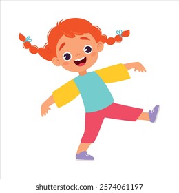 Funny Girl Kid Character Enjoy and Having Fun Vector Illustration