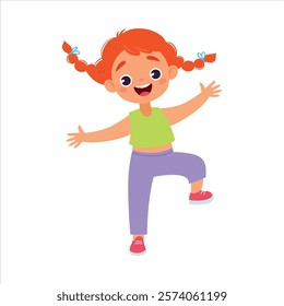 Funny Girl Kid Character Enjoy and Having Fun Vector Illustration