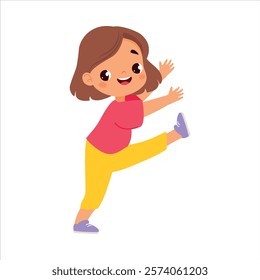 Funny Girl Kid Character Enjoy and Having Fun Vector Illustration