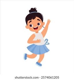 Funny Girl Kid Character Enjoy and Having Fun Vector Illustration