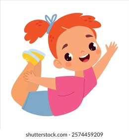 Funny Girl Kid Character Enjoy and Having Fun Vector Illustration