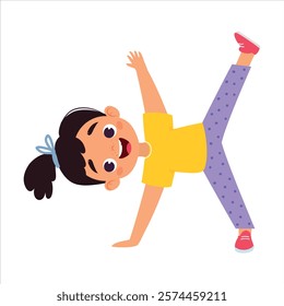 Funny Girl Kid Character Enjoy and Having Fun Vector Illustration