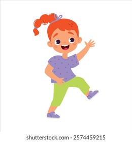 Funny Girl Kid Character Enjoy and Having Fun Vector Illustration