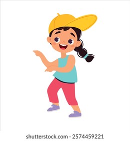 Funny Girl Kid Character Enjoy and Having Fun Vector Illustration