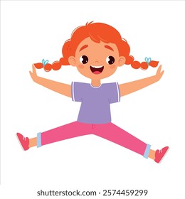 Funny Girl Kid Character Enjoy and Having Fun Vector Illustration