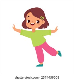 Funny Girl Kid Character Enjoy and Having Fun Vector Illustration