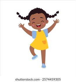 Funny Girl Kid Character Enjoy and Having Fun Vector Illustration