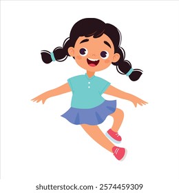 Funny Girl Kid Character Enjoy and Having Fun Vector Illustration