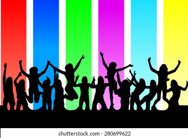 Funny girl on a colored background .