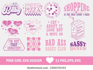 Funny Girl Pink Quote SVG Bundle Design  svg