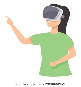 Funny girl play icon cartoon vector. Vr headset wearing. Cyber camera play