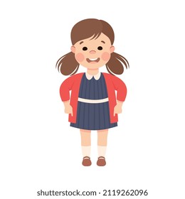 Funny Girl with Ponytail Pointing at Something with Extending Hand and Index Finger Vector Illustration