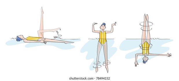 funny girl practicing synchronized swimming. Sequences of a woman doing pirouettes, practicing synchronized swimming