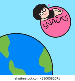 Funny Girl Prefer To Live On The Snacks Planet Rather Than The Earth Concept Card Character illustration