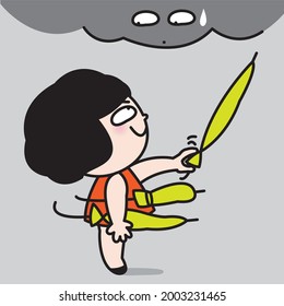 Funny Girl Is Preparing Three Umbrellas Before Raining Concept Card Character illustration