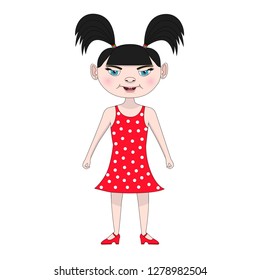 Funny girl in a red dress. Isolated on white background. Perfect for decorating a greeting card or for use in animation.